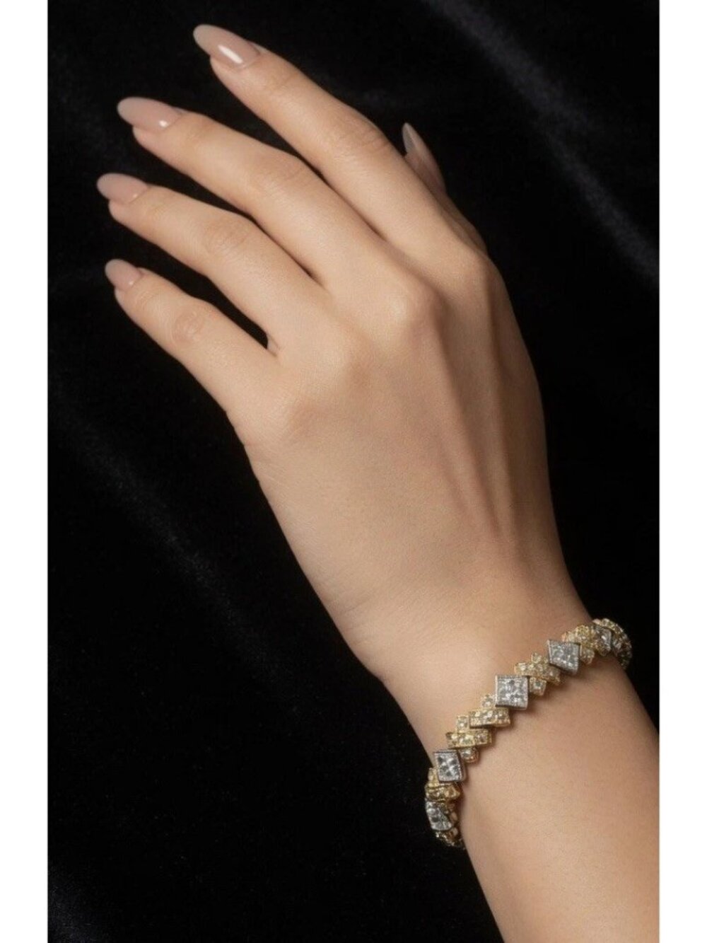 Two tone Sterling Silver Cloister Link Bracelet, yellow Gold Plated w Cz stones